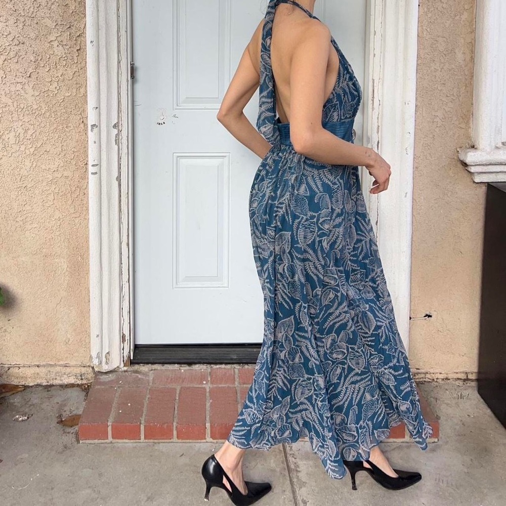 Blue floral maxi halter dress